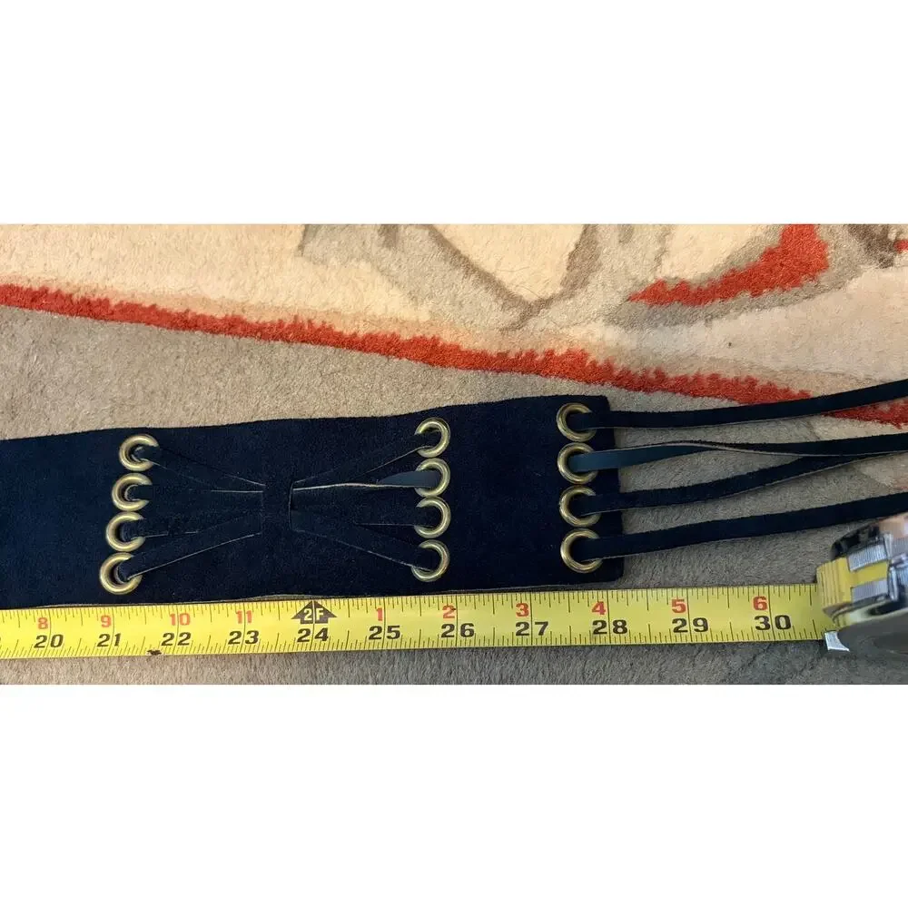 Navy Blue Suede Corset Obi Belt Wide Lace Up Fringe Boho 28